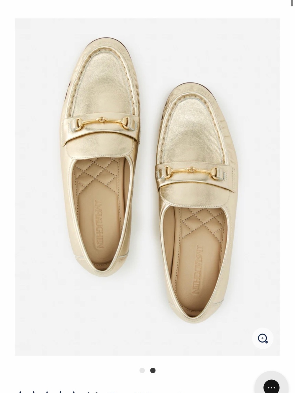 Metallic Gold Leather Loafers for Women with Bit Detail 9.5